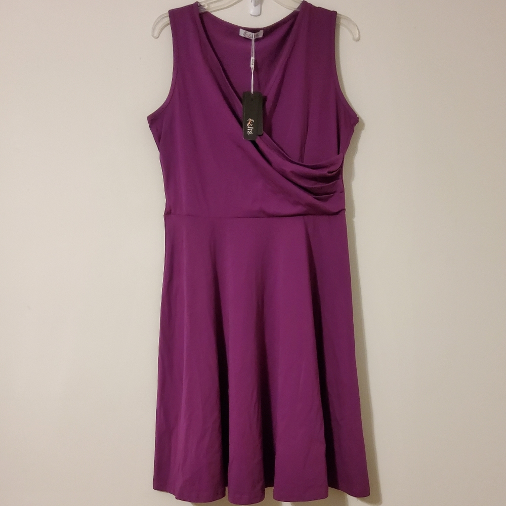Slig Purple Sleeveless Surplice Fit & Flare Midi Dress
